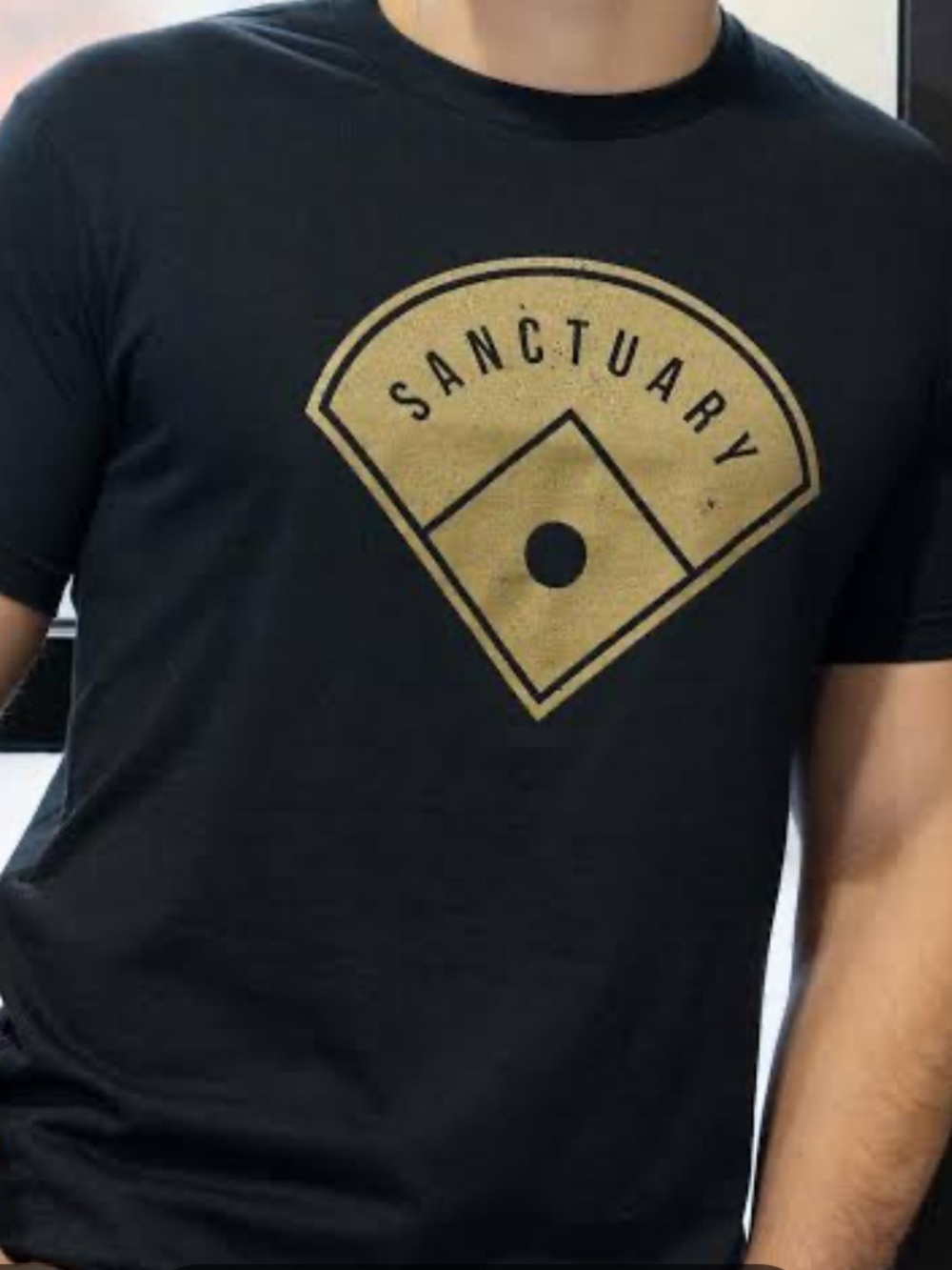 Baseballism Sanctuary Tshirt Black and gold size small